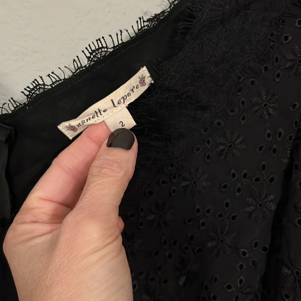 Black Lace Gothic Nanette Lepore Blouse sz 2 - Picture 2 of 9